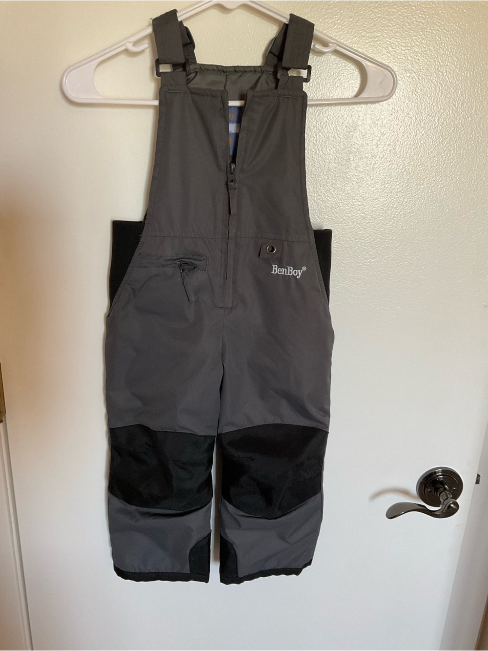 Kids' Gray Waterproof Snow Overalls with Black Knee Panels 3T